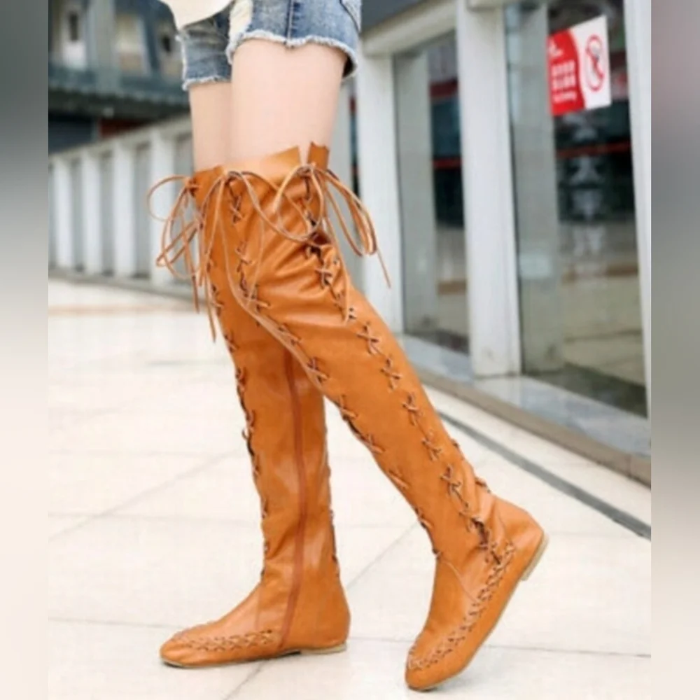Boho Lace Up Over-the-Knee Moccasin Boots